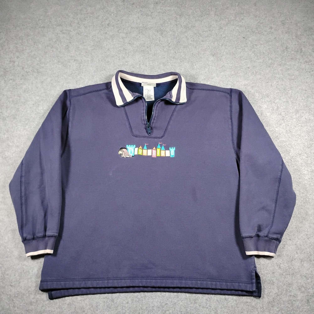 Disneyland Resort Vtg Eeyore Castle Quarter Zip Sweatshirt Mens L Blue Pullover